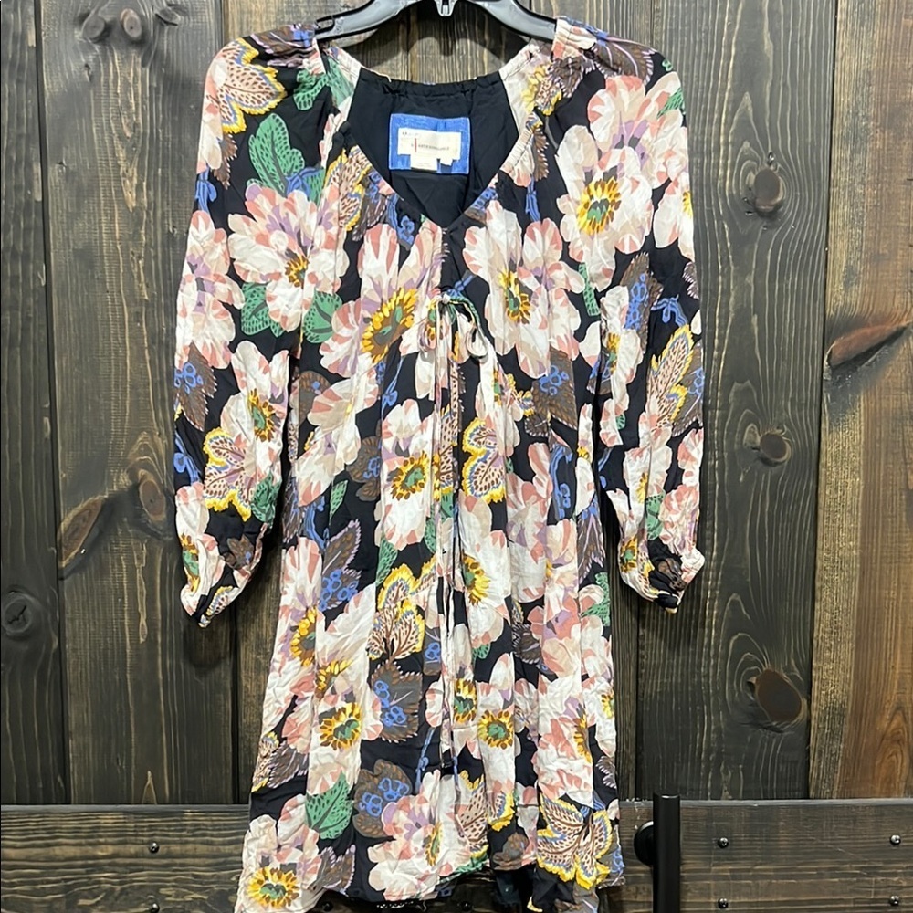 By Anthropologie Floral Tiered Tunic Dress XS V-neck Boho Chic Cottage Garden - Picture 2 of 10